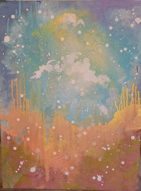 blue-orange-red Oil on Board